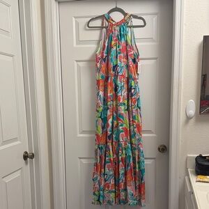 Vibrant Multicolor Halter Maxi Dress Allison New York with Front Pockets